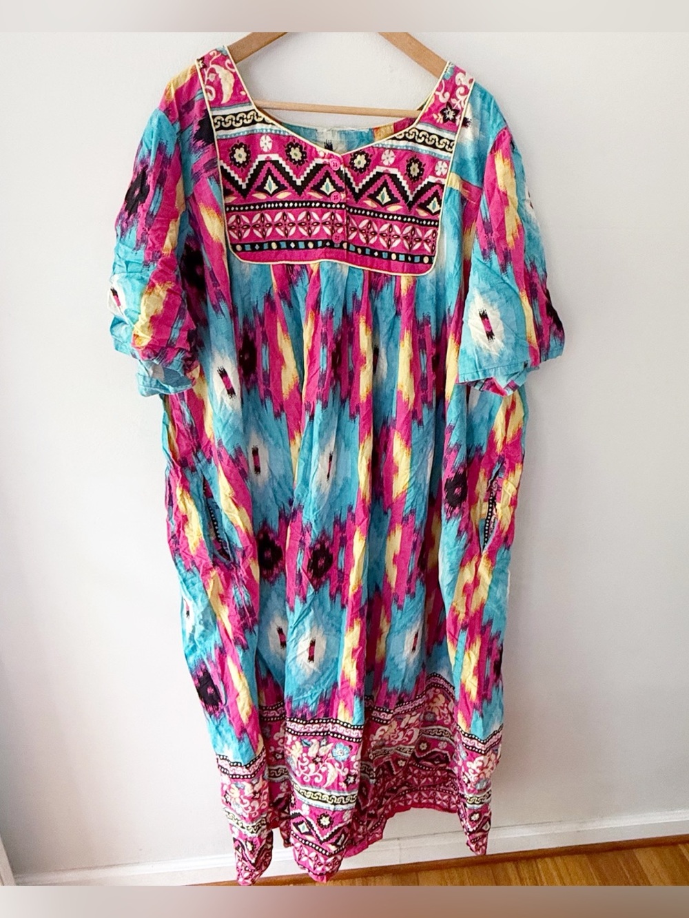 Vintage Women 90s Bright Mumu Long Dress Boho Beach Lounge Summer Lightweight